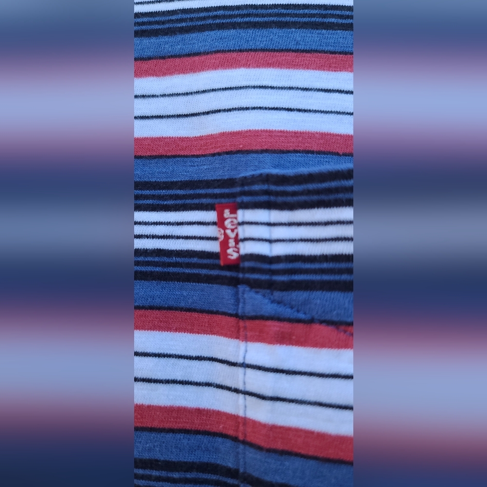 Men’s Levi’s Classic Pocket Striped Blue Red T-shirt - Size XL - Picture 11 of 17
